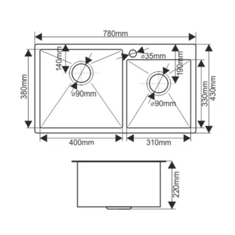 Мойка S7843HG Melana ProfLine 3,0/220 золото
